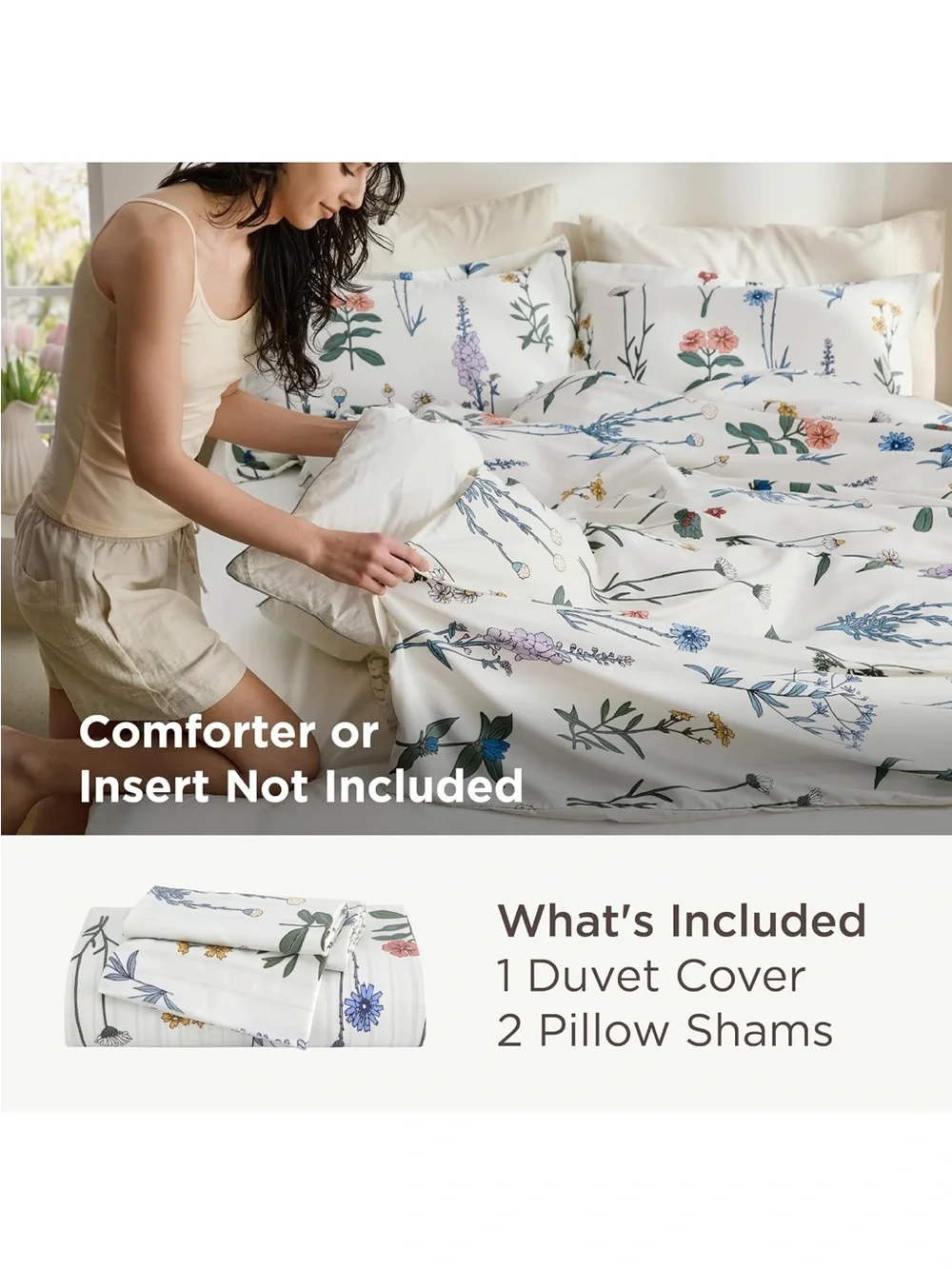 NEW Bedsure Duvet Cover Set w/zipper. Reversible. Floral and Stripe